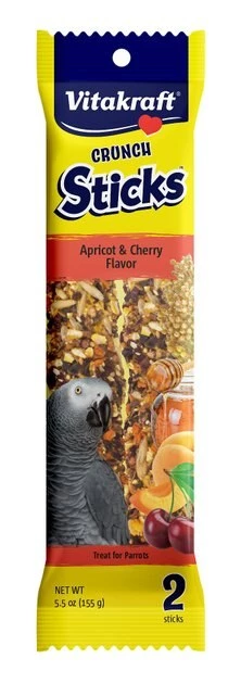 Vitakraft Crunch Sticks Apricot & Cherry Parrot Bird Treat Toy 3 Vitakraft Crunch Sticks Apricot & Cherry Parrot Bird Treat Toy