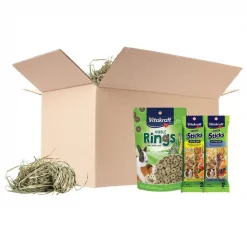 Vitakraft Small Animal Timothy Hay, Crunch Sticks & Nibble Rings Rabbit, Guinea Pig & Chinchilla Treats Bundle, 10-lb box