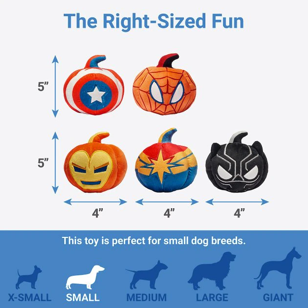 Marvel 's Halloween Heroes Pumpkin Plush Squeaky Dog Toy, 5 count 4 Marvel 's Halloween Heroes Pumpkin Plush Squeaky Dog Toy, 5 count - Image 2