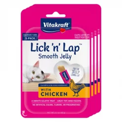 Vitakraft Lick 'n' Lap Jelly Chicken Low Calorie Interactive Wet Cat Treat?, 2.1-oz pouch, pack of 4