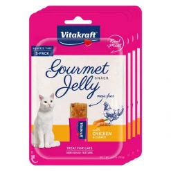 Vitakraft Gourmet Jelly Chicken & Carrot Recipe Tasty Gelatin Squeezable Cat Treats, 1.7-oz pouch, pack of 5