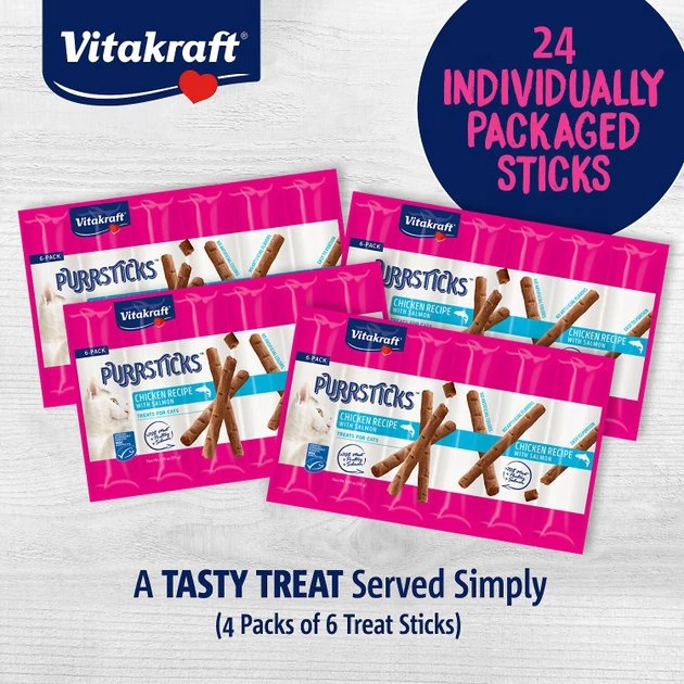 Vitakraft PurrSticks Meaty Chicken with Salmon Segmented & Breakable Deliciously Tender Cat Treats, 4 count, pack of 6 3 Vitakraft PurrSticks Meaty Chicken with Salmon Segmented & Breakable Deliciously Tender Cat Treats, 4 count, pack of 6 - Image 2
