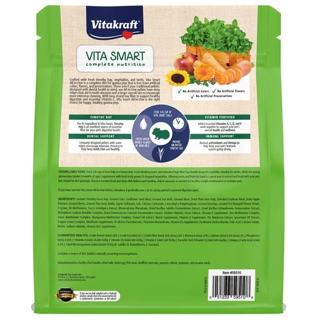 Vitakraft Vita Smart All-In-One Timothy Hay Food Adult Guinea Pig Food, 4-lb bag 4 Vitakraft Vita Smart All-In-One Timothy Hay Food Adult Guinea Pig Food, 4-lb bag - Image 2