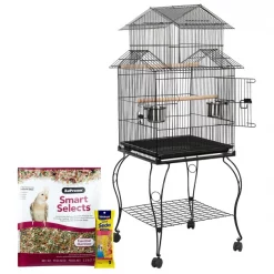 Yaheetech||ZuPreem||Vitakraft Medium Bird Starter Kit - Yaheetech 55-in Triple Roof Rolling Bird Cage, Black + 2 other items