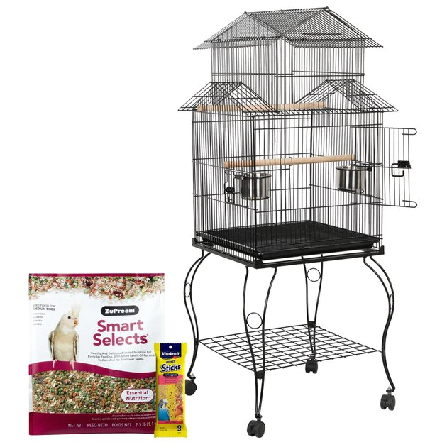 Yaheetech||ZuPreem||Vitakraft Medium Bird Starter Kit - Yaheetech 55-in Triple Roof Rolling Bird Cage, Black + 2 other items 2 Yaheetech||ZuPreem||Vitakraft Medium Bird Starter Kit - Yaheetech 55-in Triple Roof Rolling Bird Cage, Black + 2 other items